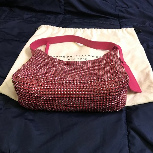 Brandon Blackwood Syl Rhinestone Shoulder Bag Pink Crystals Leather - Picture 3 of 5